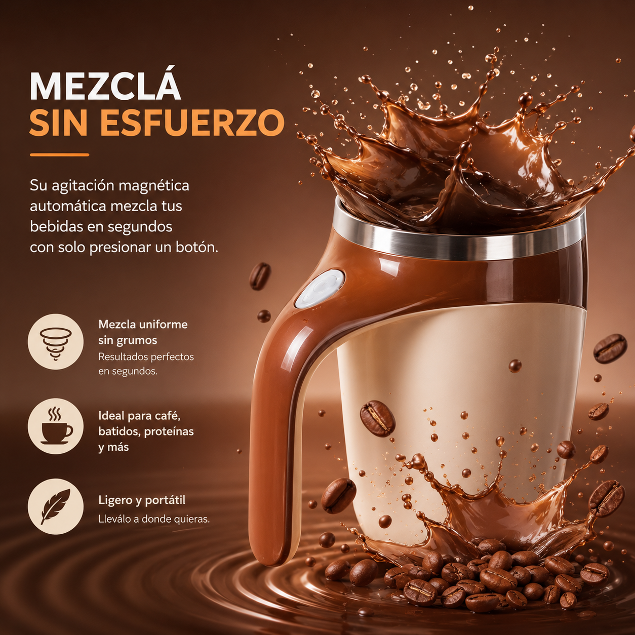 Taza Automezcladora Magnética USB C Acero 380ml