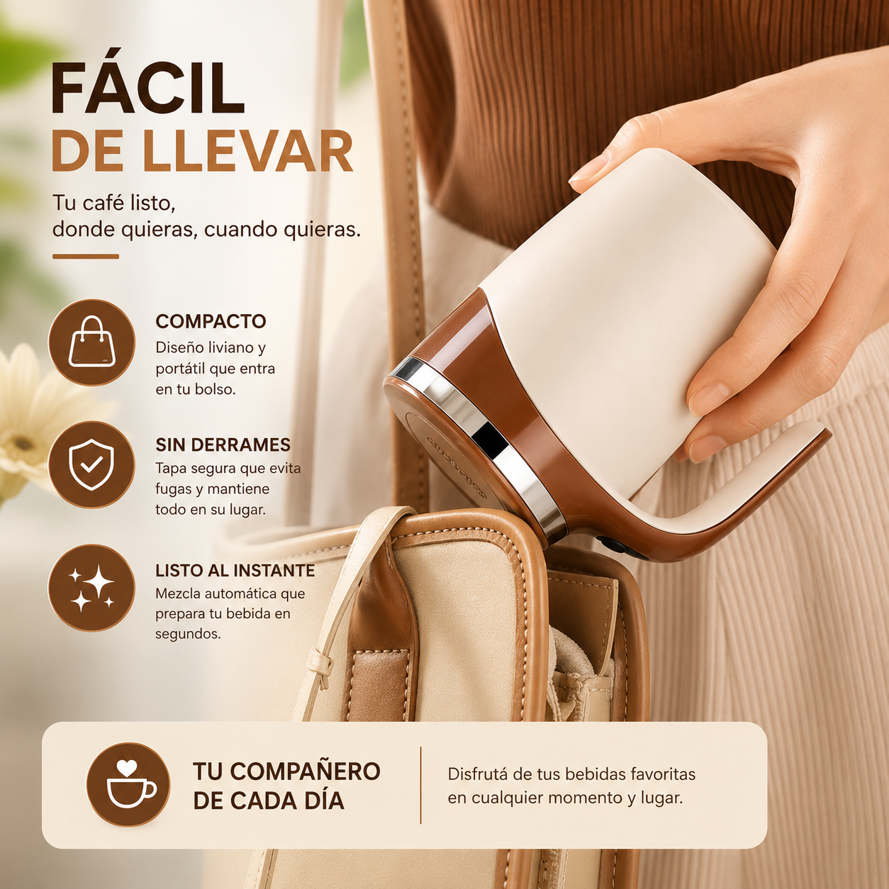 Taza Automezcladora Magnética USB C Acero 380ml
