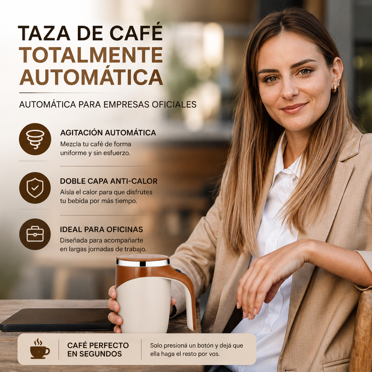 Taza Automezcladora Magnética USB C Acero 380ml