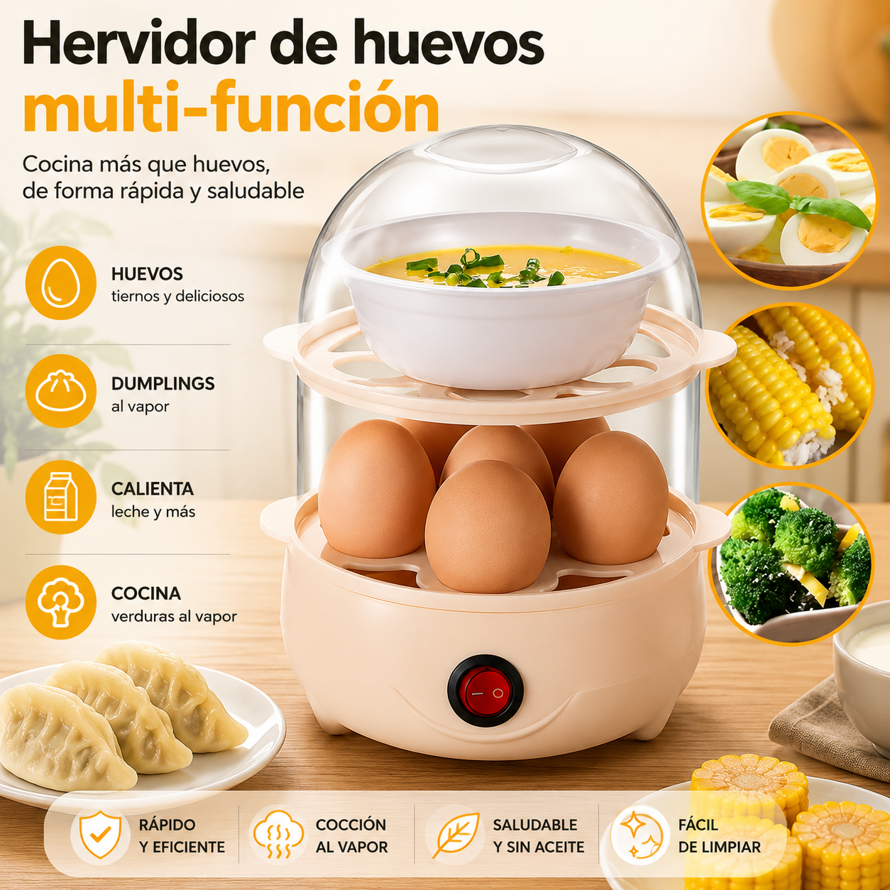 Hervidor Eléctrico De Huevos Vapor Doble Capa