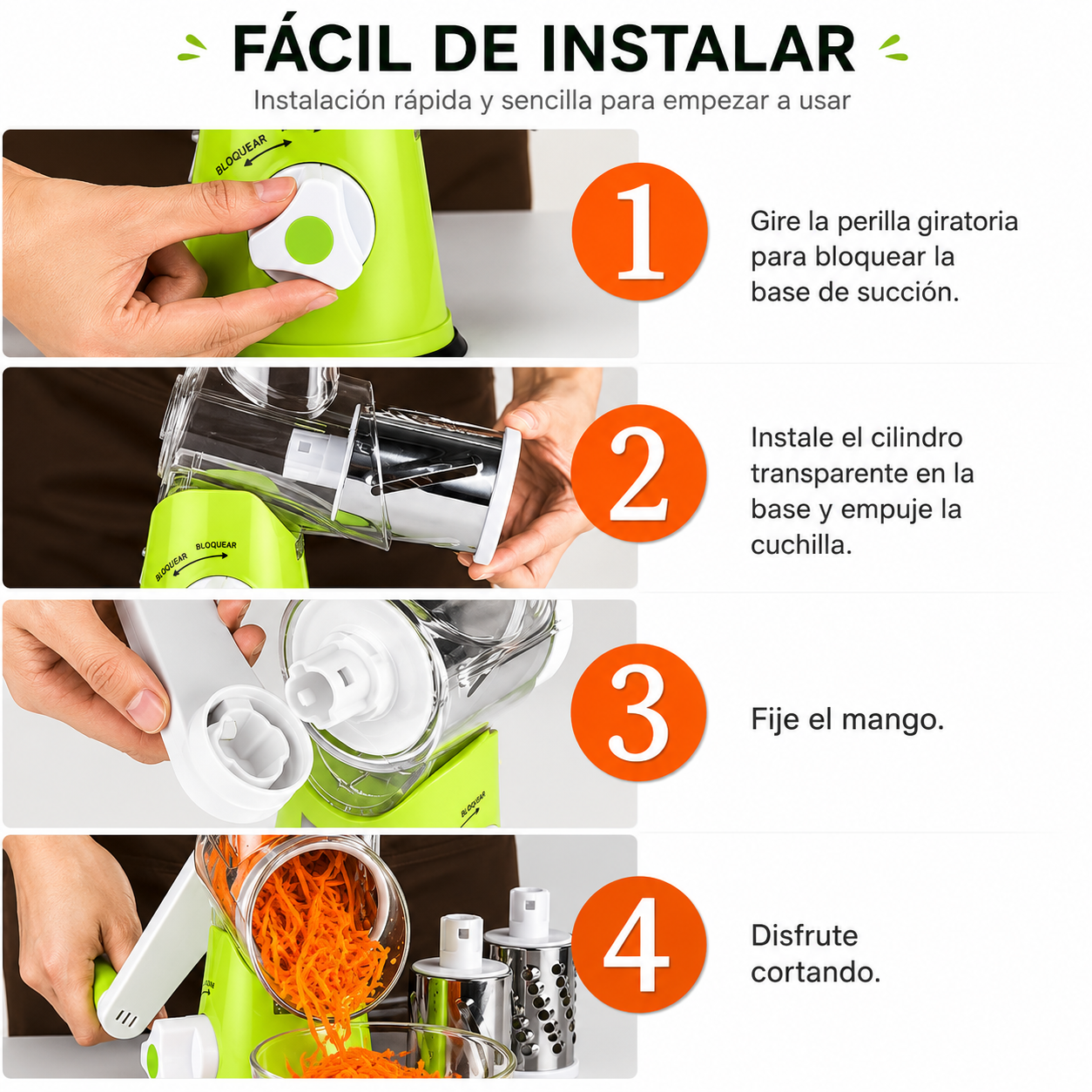 Rallador Giratorio Manual 3 En 1 Multifunción Cocina