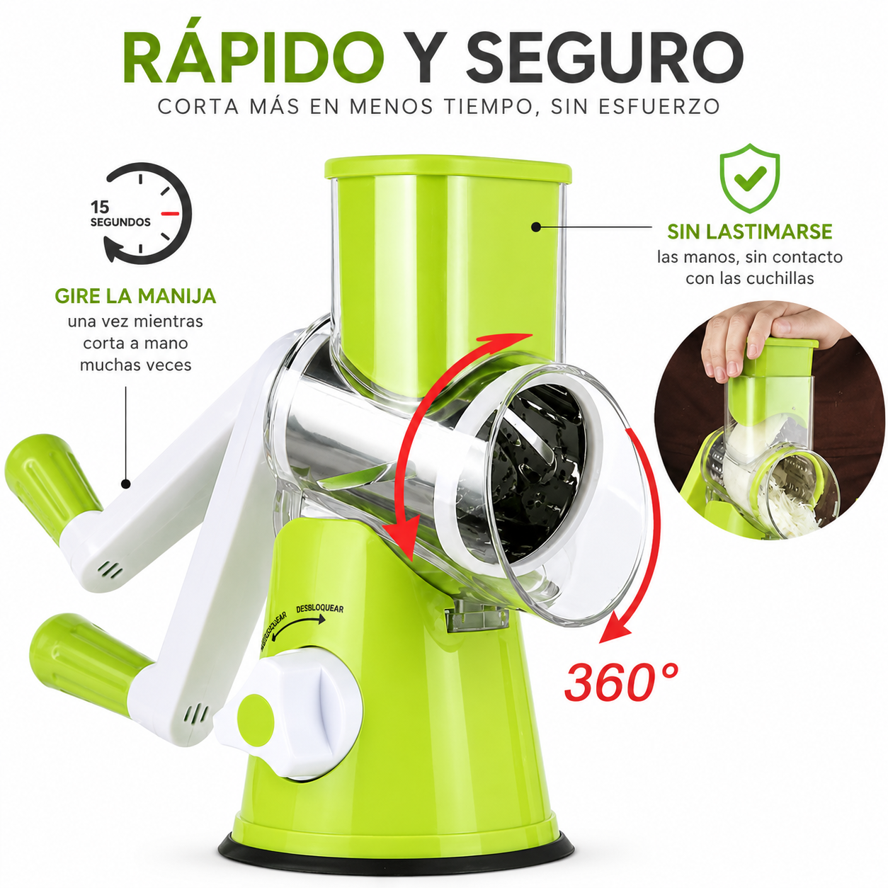 Rallador Giratorio Manual 3 En 1 Multifunción Cocina