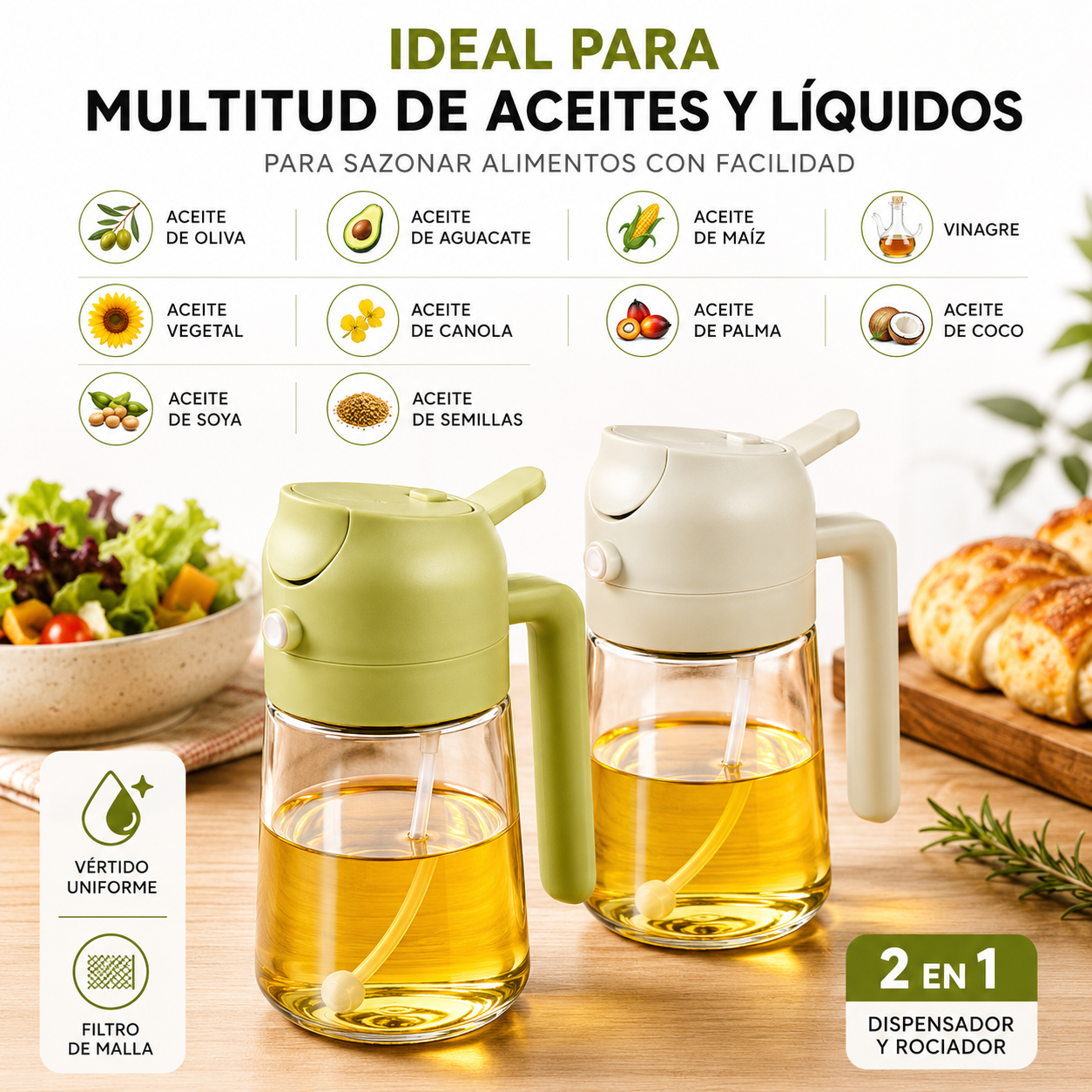 Rociador De Aceite 2 En 1 Pulverizador Cocina Spray