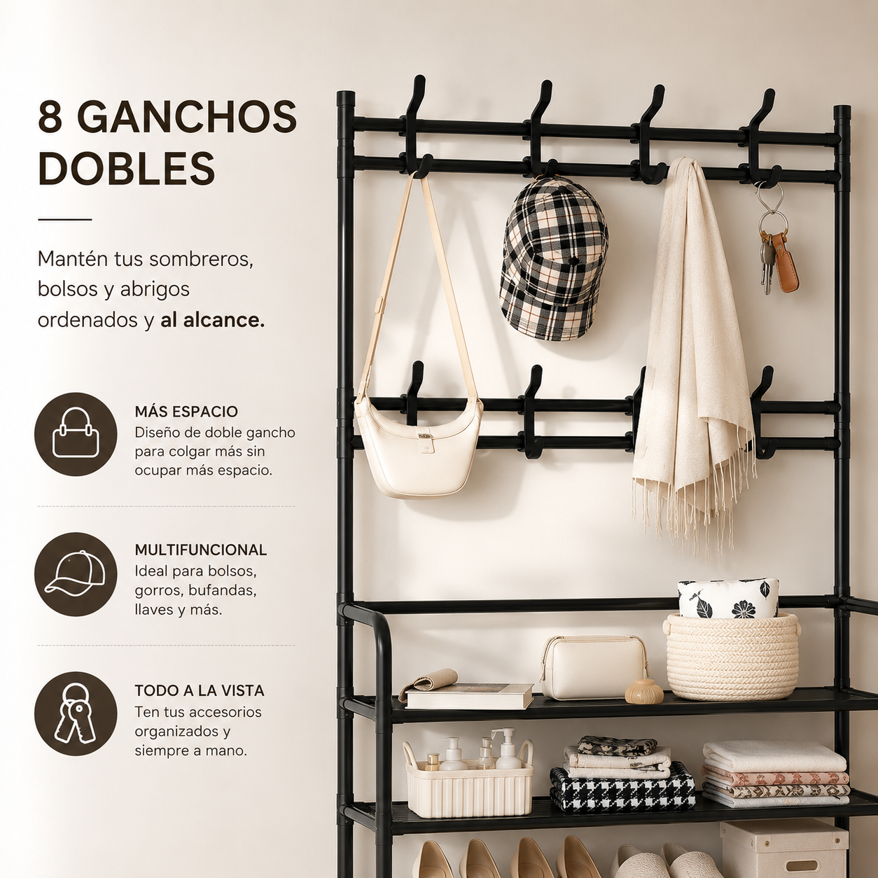 Perchero Organizador 5 Niveles Con 8 Ganchos