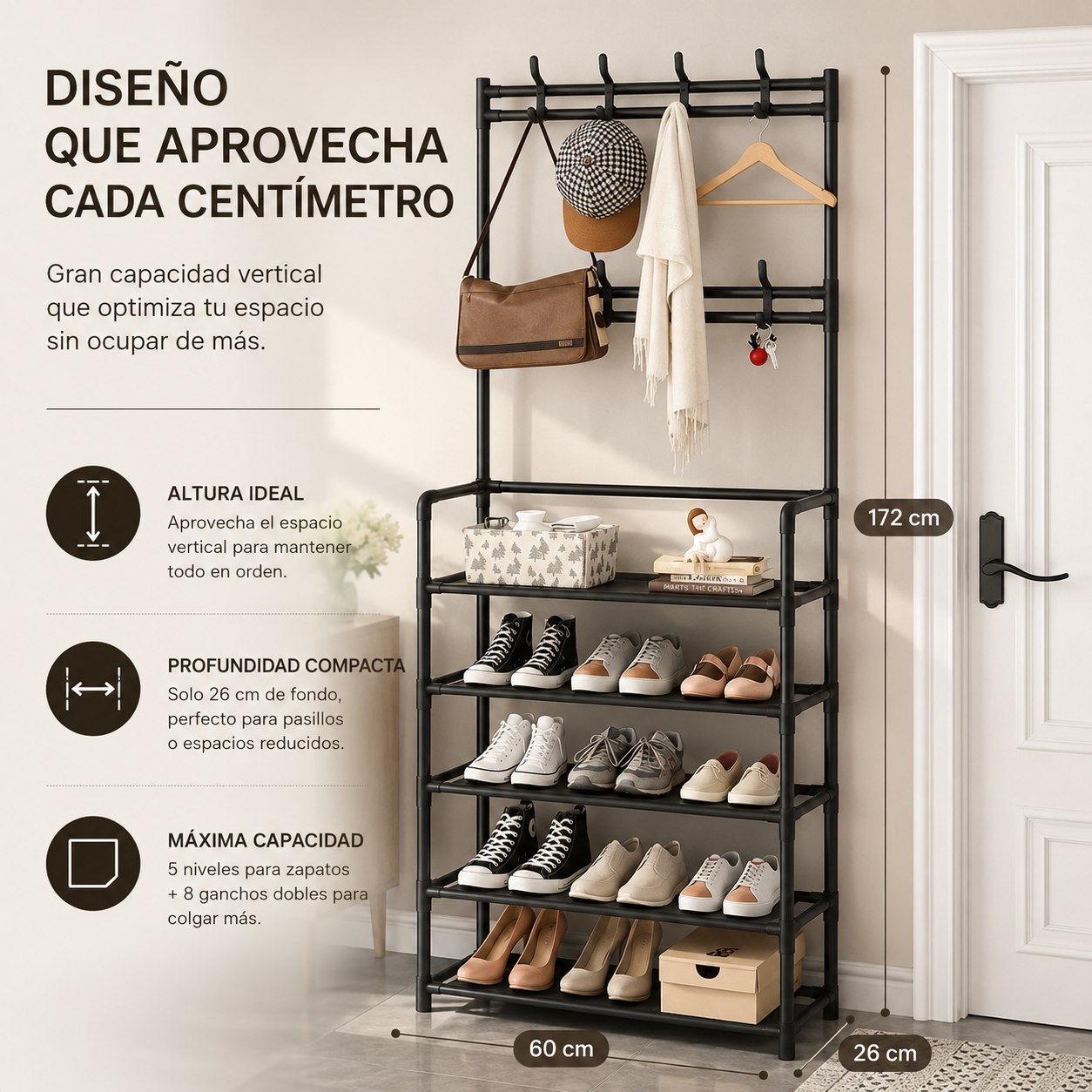Perchero Organizador 5 Niveles Con 8 Ganchos