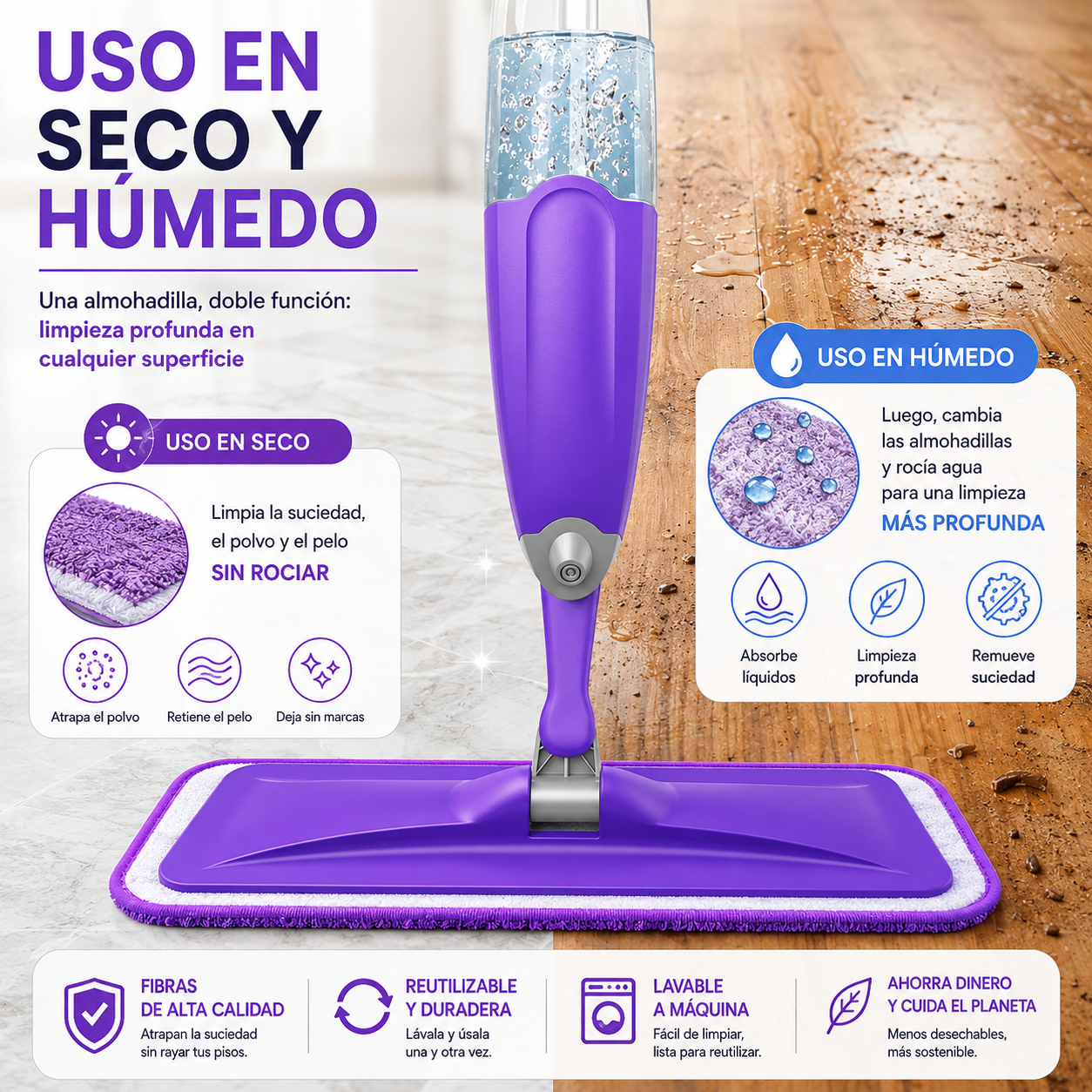 Mopa 360 Microfibra Con Spray Limpiador Piso Reutilizable