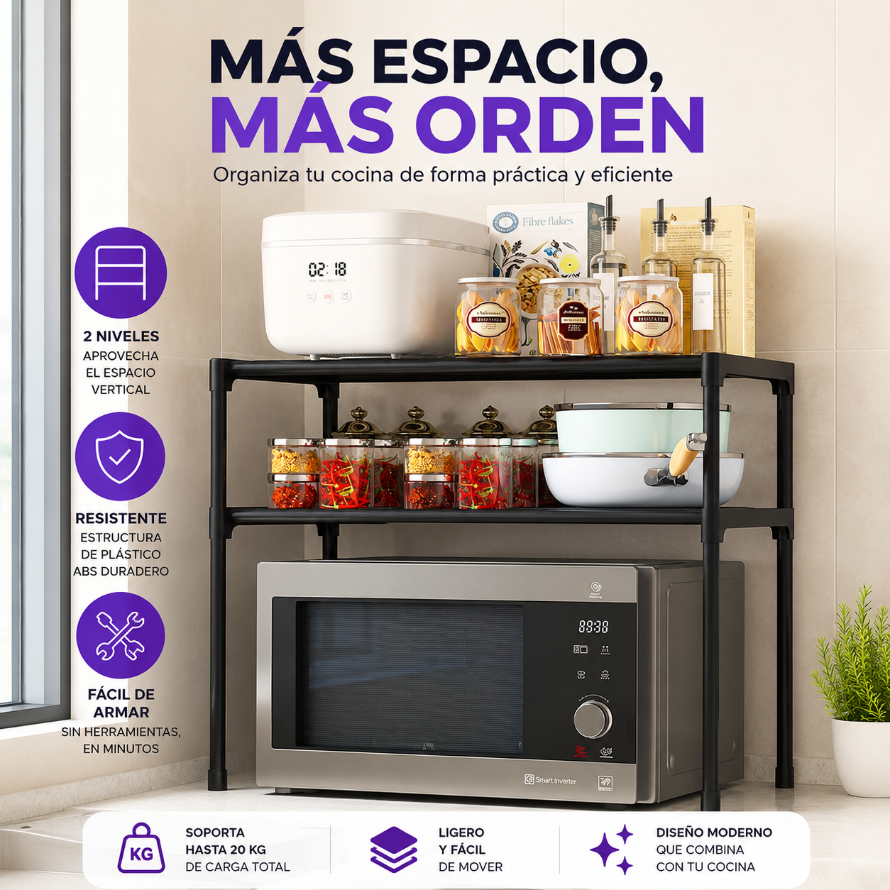 Rack Organizador Para Microondas 2 Niveles Cocina