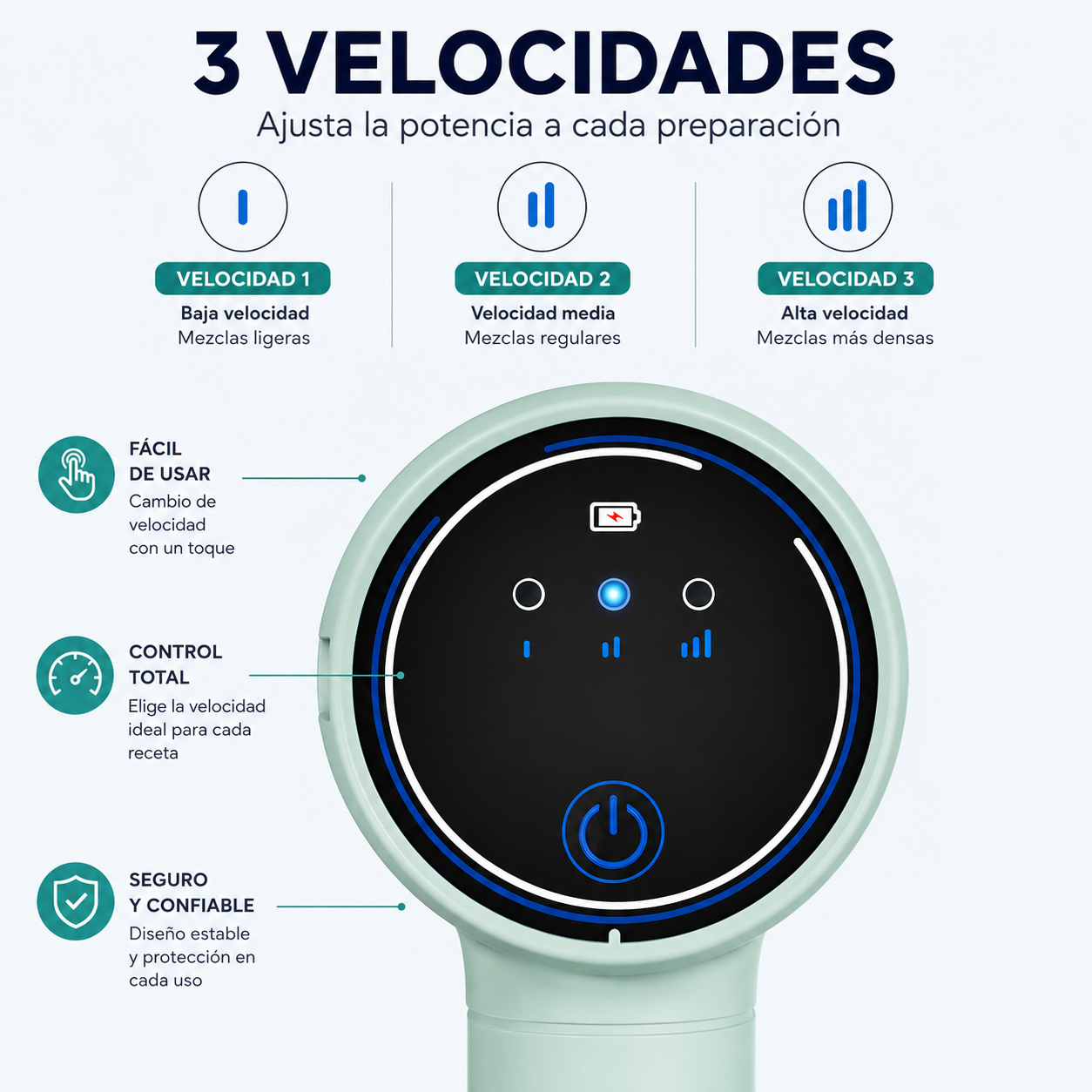 Batidora Inalámbrica USB Recargable 3 Velocidades