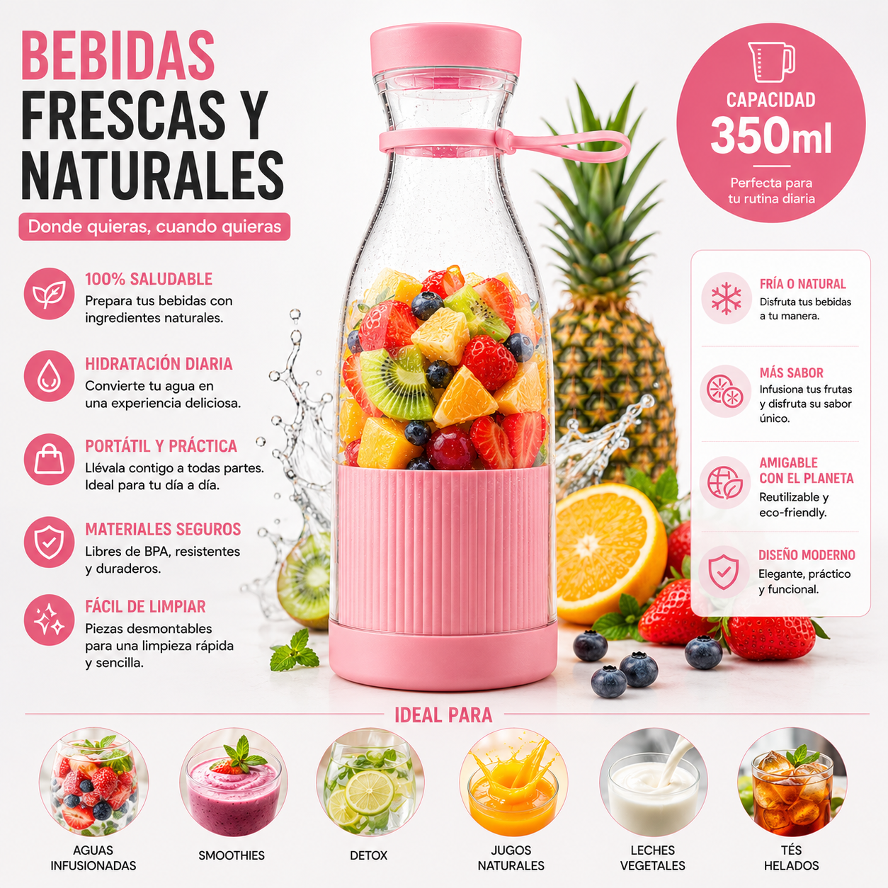 Botella Licuadora Portátil Recargable USB Mixer