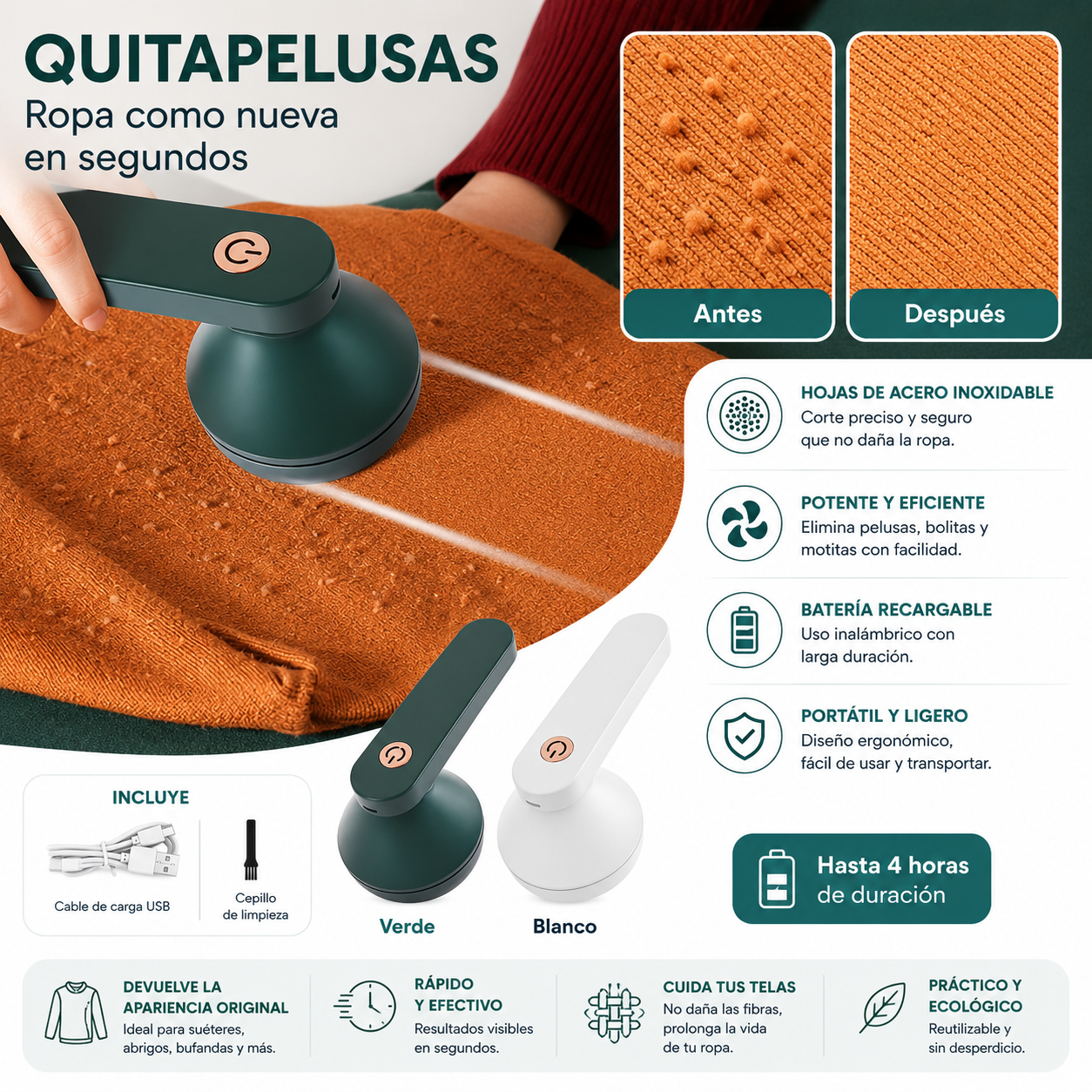 Quitapelusas Eléctrico Recargable Removedor Pelusas