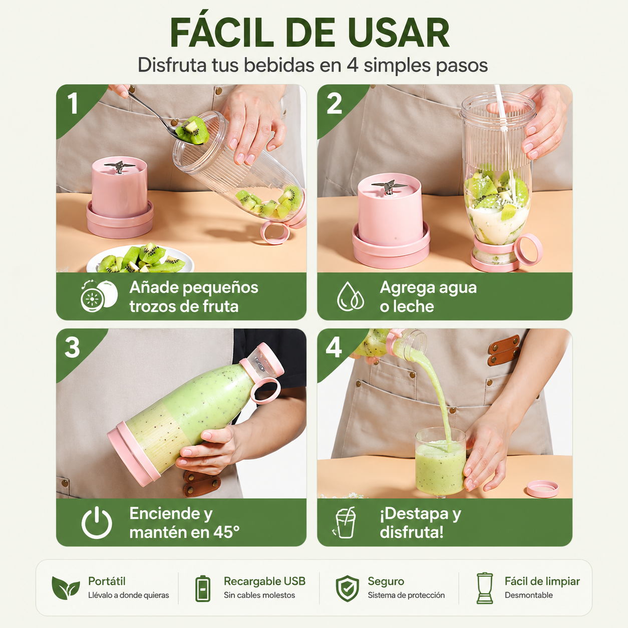 Botella Licuadora Portátil Recargable USB Mixer
