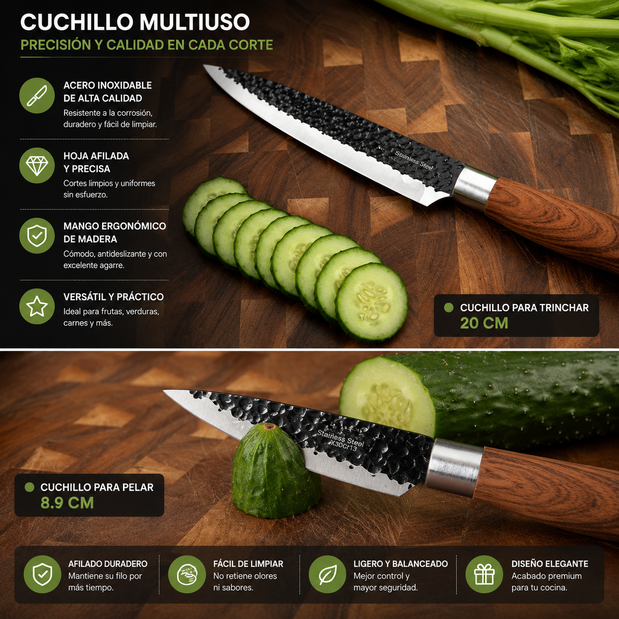 Set Cuchillos Chef 6 Piezas Pelador Y Tijeras