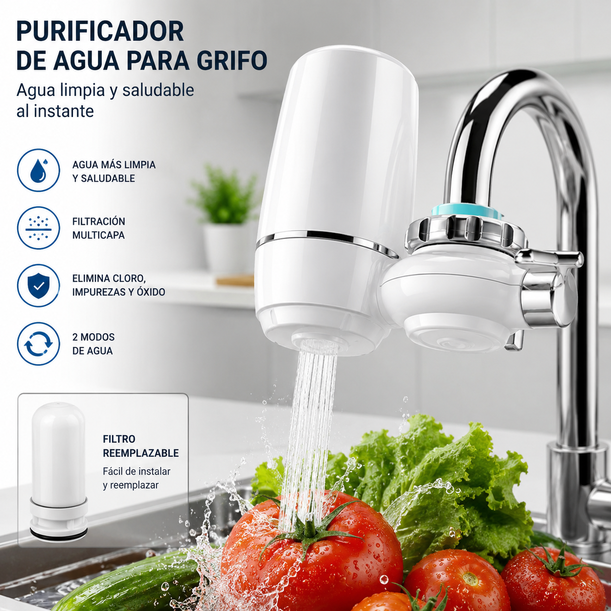 Purificador De Agua Para Grifo Filtro Cocina
