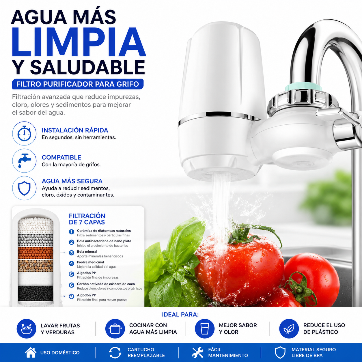 Purificador De Agua Para Grifo Filtro Cocina