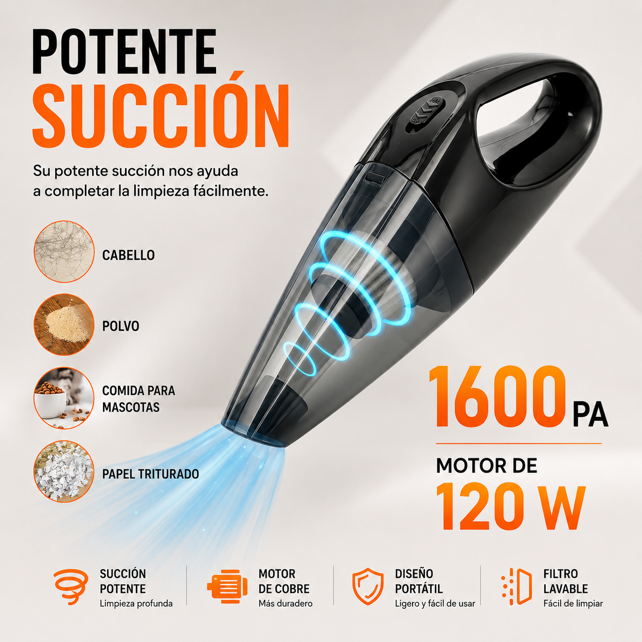Aspiradora Portátil Auto 12V Con Boquilla