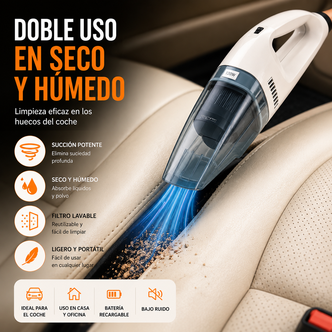 Aspiradora Portátil Auto 12V Con Boquilla