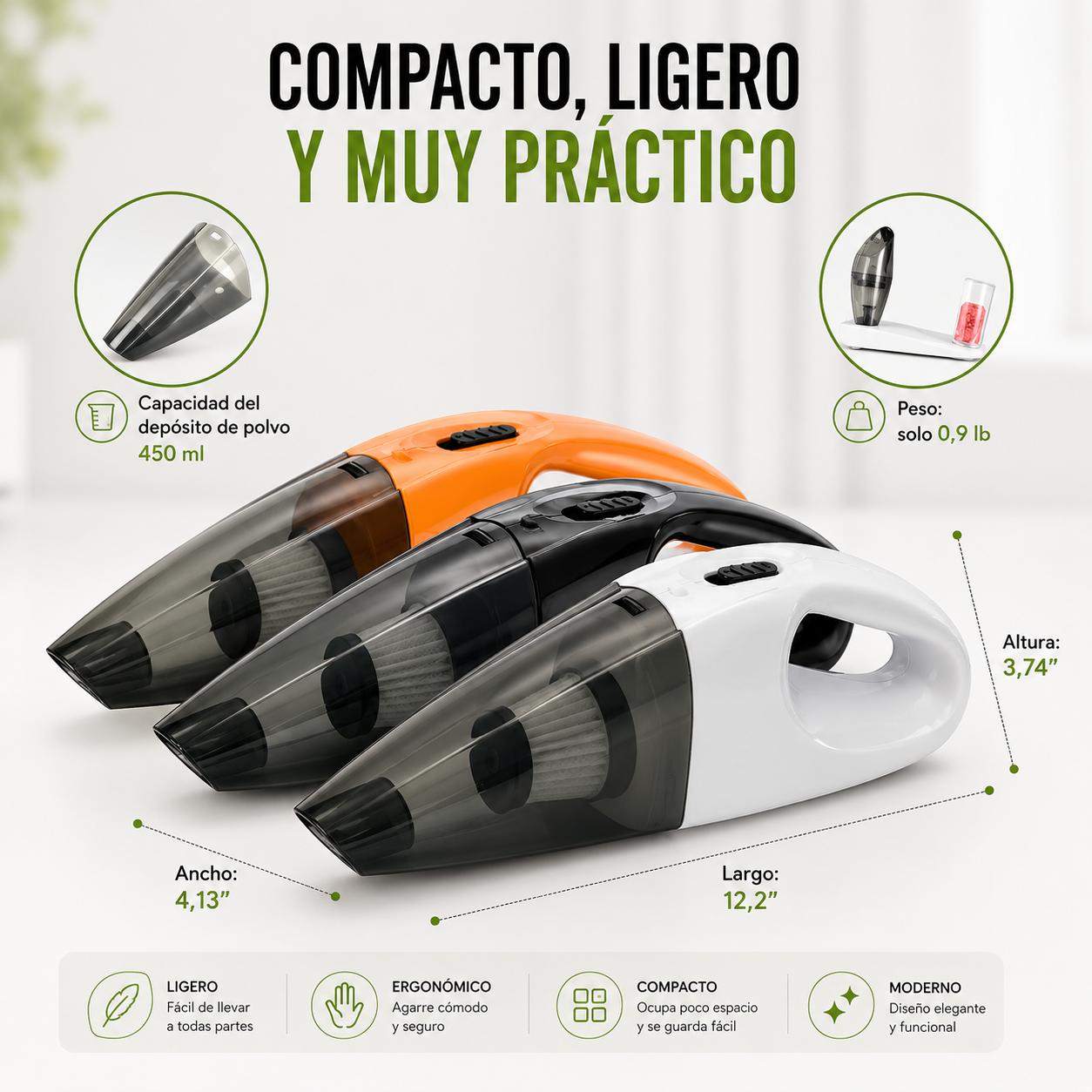 Aspiradora Portátil Auto 12V Con Boquilla