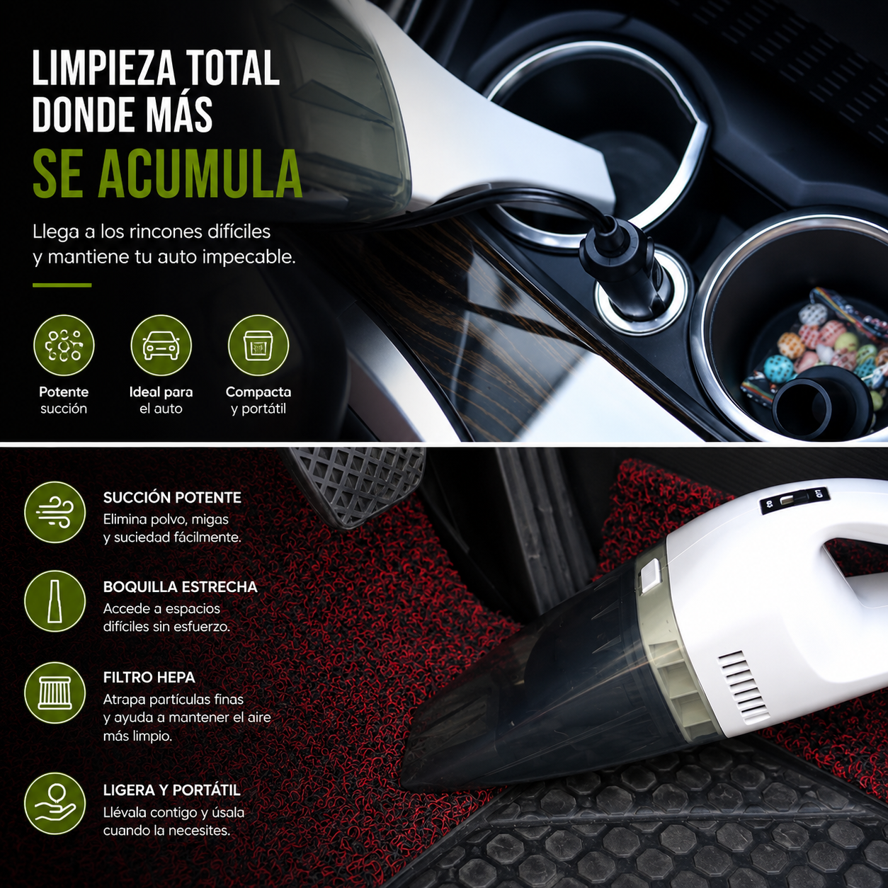 Aspiradora Portátil Auto 12V Con Boquilla