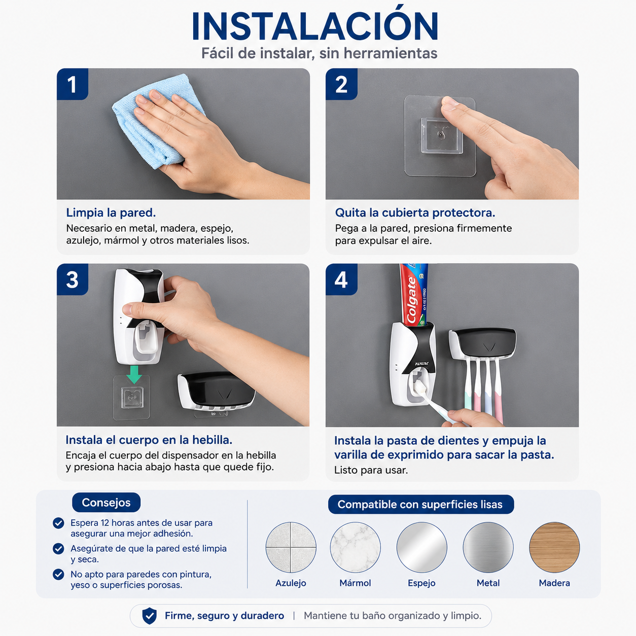 Dispensador Pasta Dental Soporte Organizador Cepillos Baño