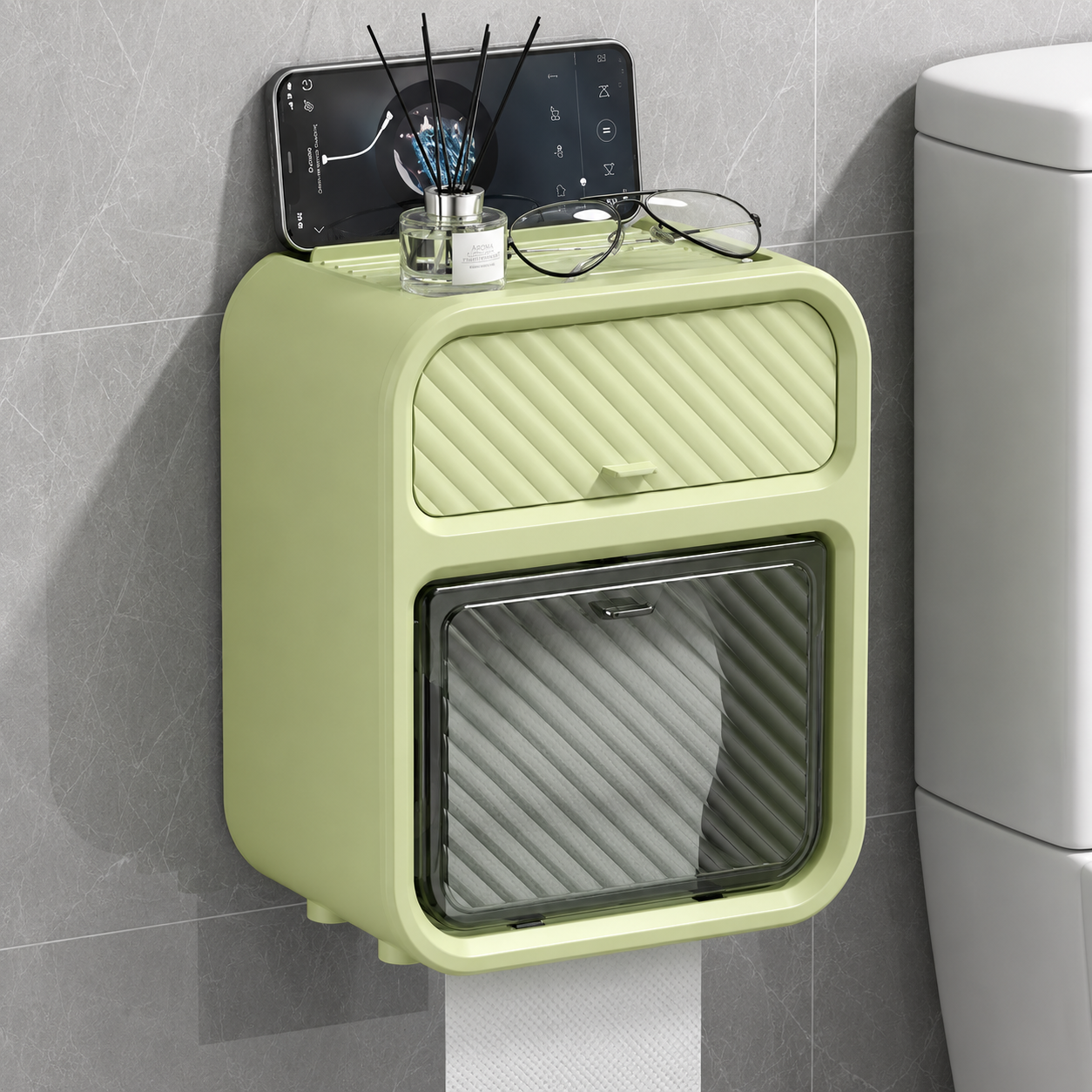 Soporte de Papel Higiénico con Cajón y Estante Antideslizante