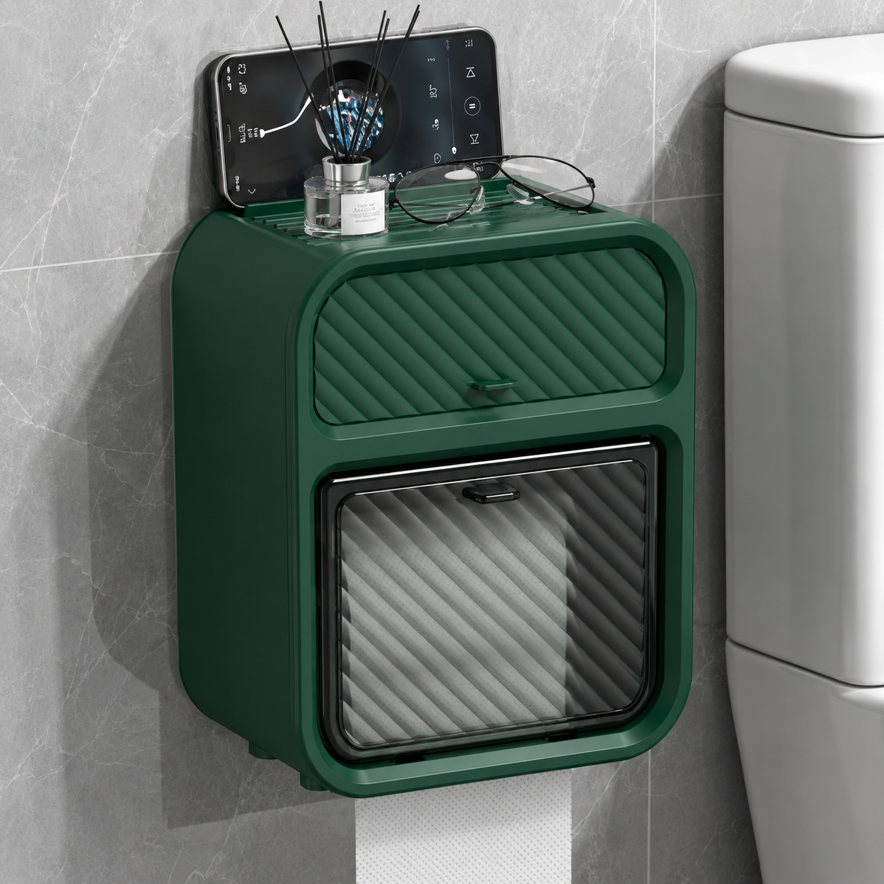 Soporte de Papel Higiénico con Cajón y Estante Antideslizante