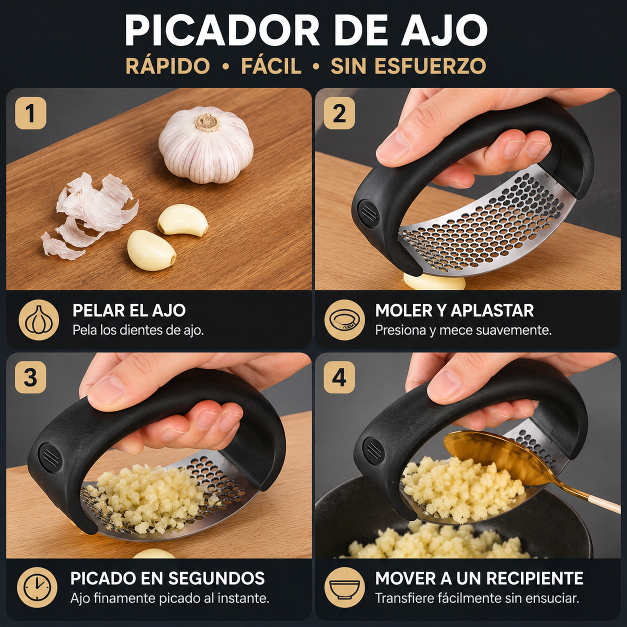 Prensa De Ajo Balancín Acero Inoxidable Cocina