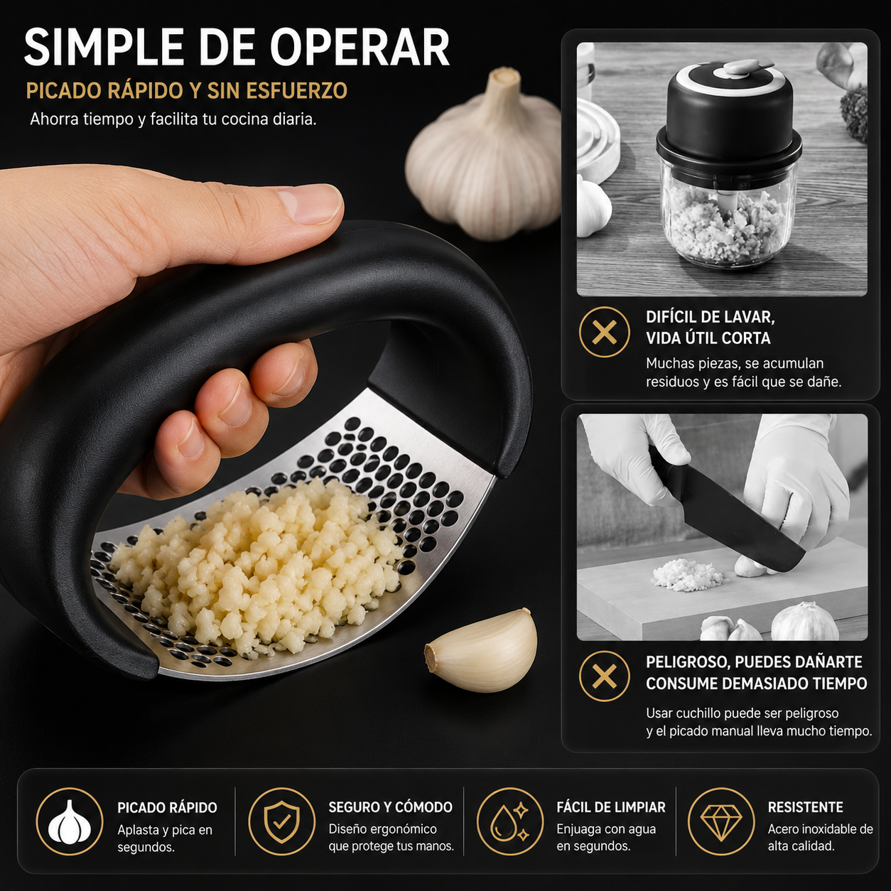 Prensa De Ajo Balancín Acero Inoxidable Cocina