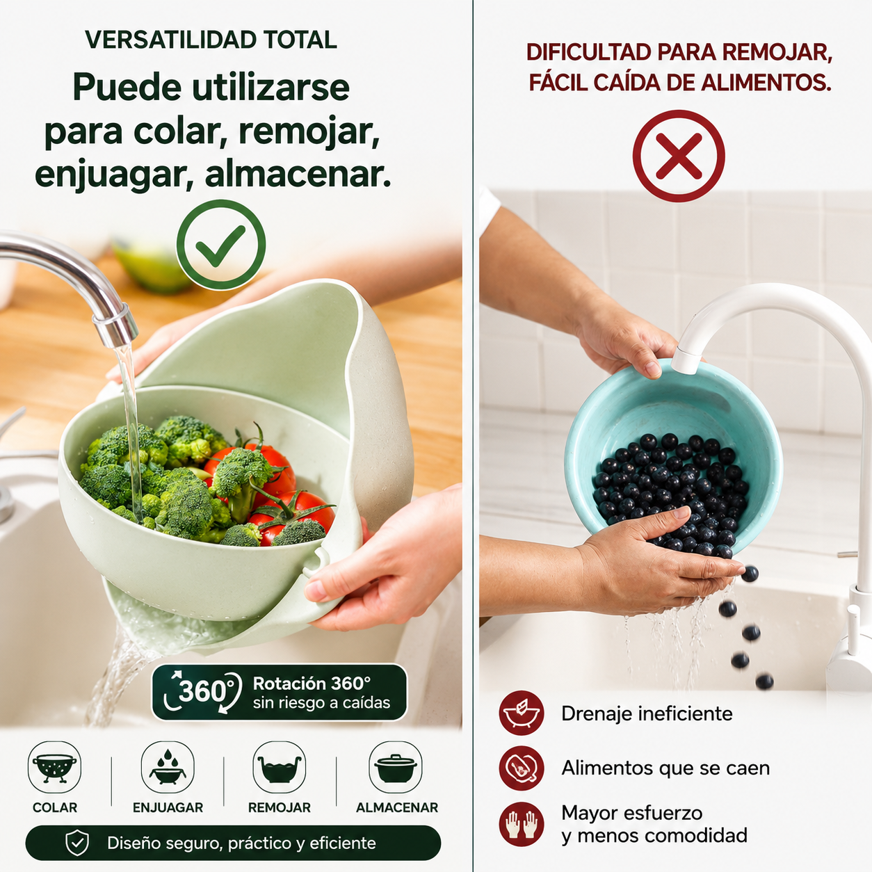 Colador Giratorio Doble Capa Escurridor Cocina