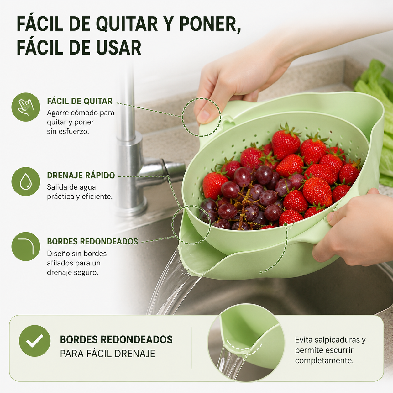 Colador Giratorio Doble Capa Escurridor Cocina