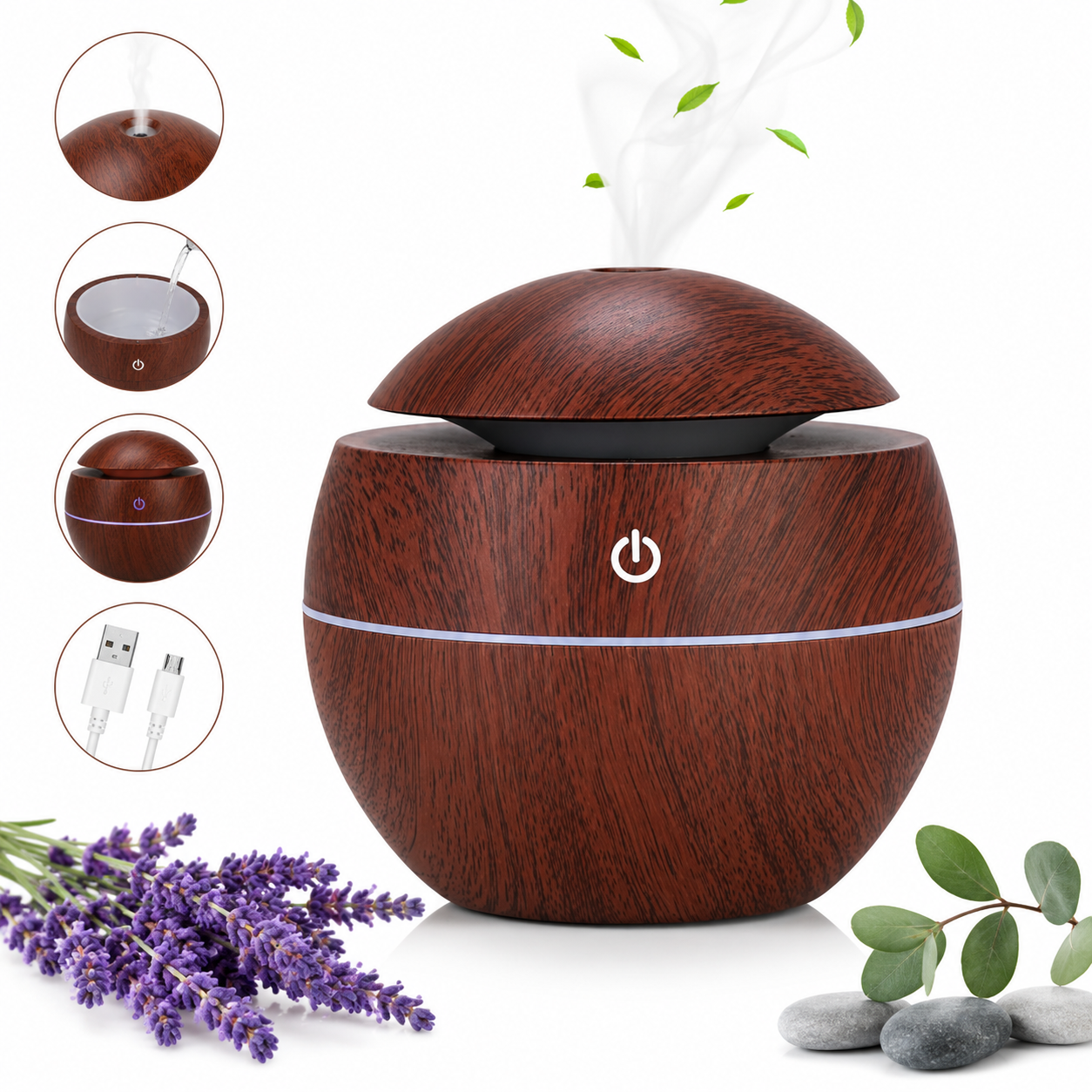 Mini Humidificador USB Diseño Madera Portátil