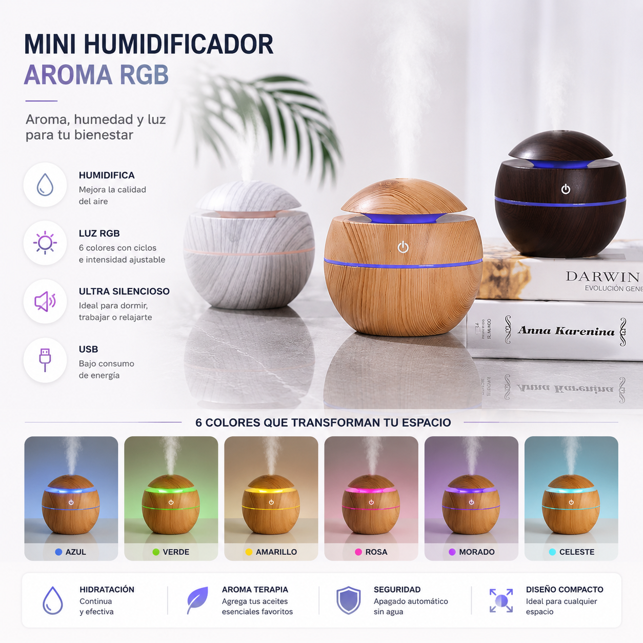 Mini Humidificador USB Diseño Madera Portátil