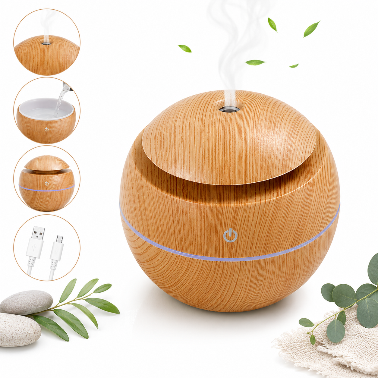 Mini Humidificador USB Diseño Madera Portátil