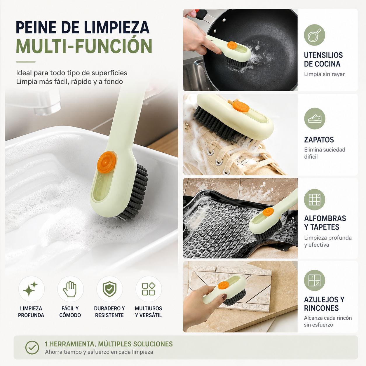 Cepillo Limpieza Multifunción Con Dispensador Jabón