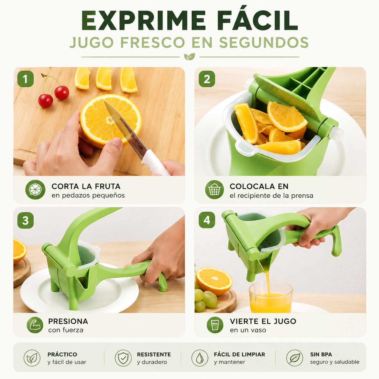 Exprimidor Manual Jugos Frutas Cocina Portátil