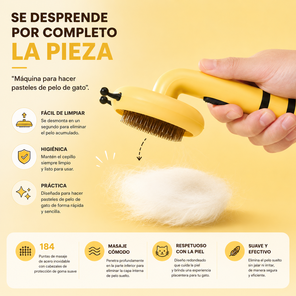 Cepillo Quitapelos Mascota Botón Limpieza Rápida