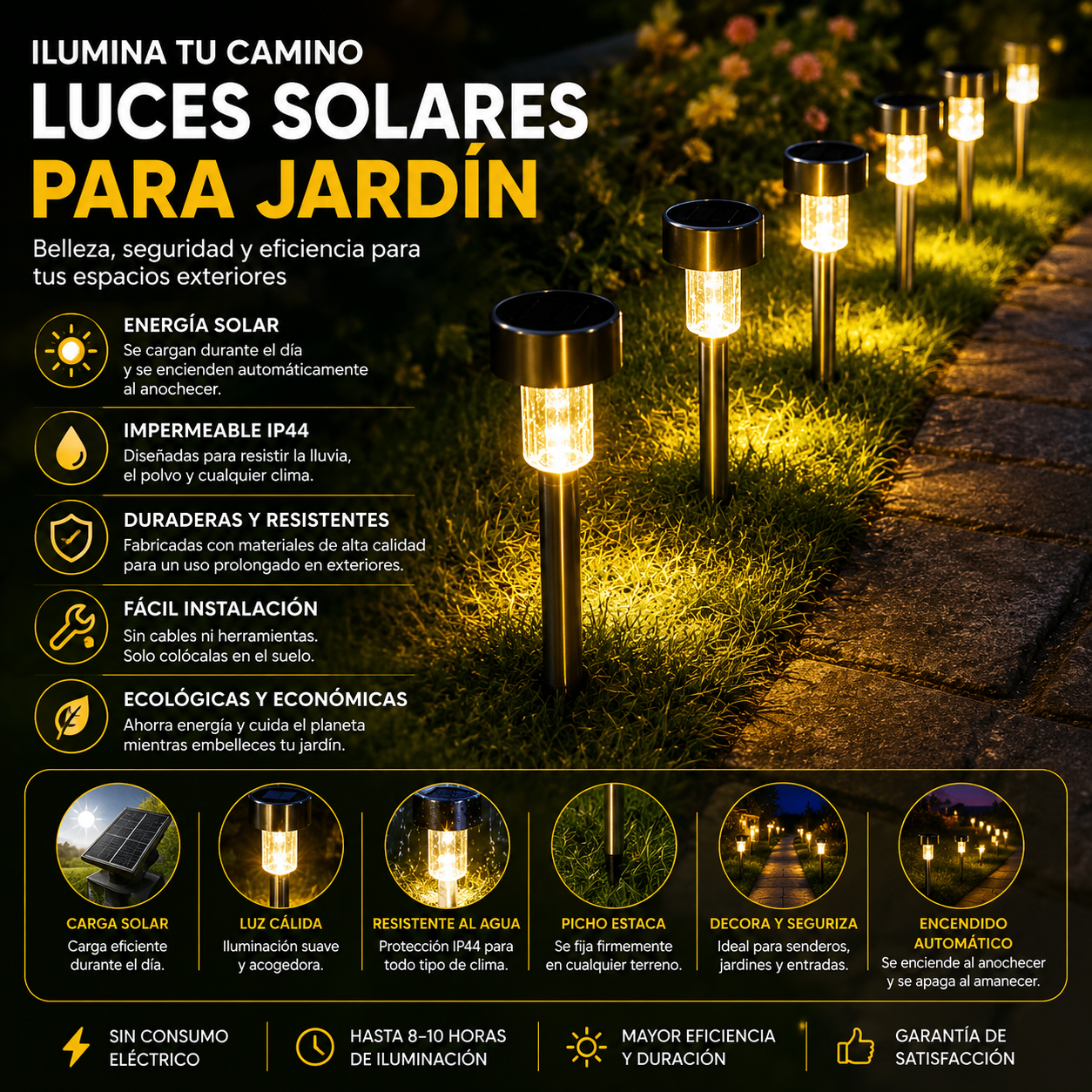 Luces Solares Jardín LED Estaca Exterior Impermeable