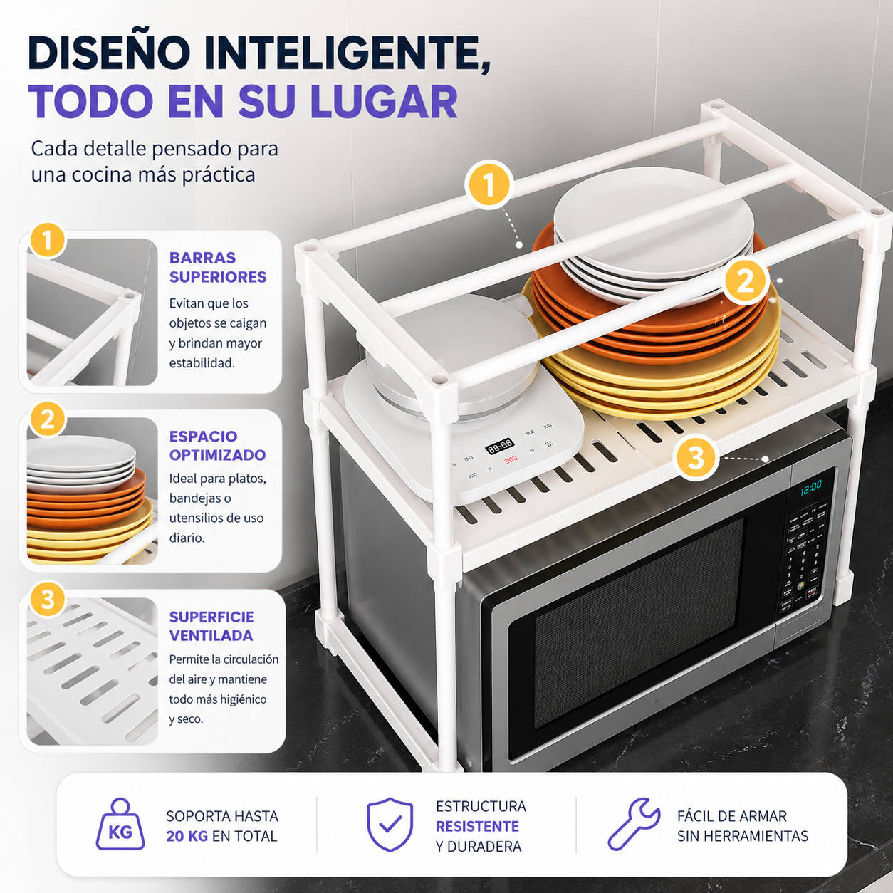 Rack Organizador Para Microondas 2 Niveles Cocina