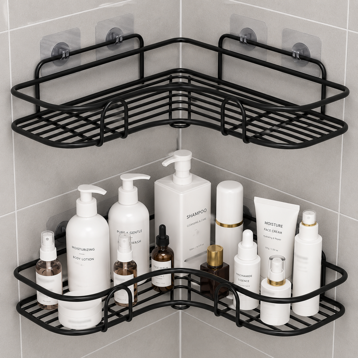 Set X2 Estante Esquinero Baño Acero Inox Rejilla