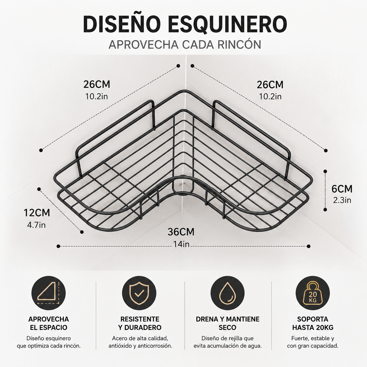 Set X2 Estante Esquinero Baño Acero Inox Rejilla