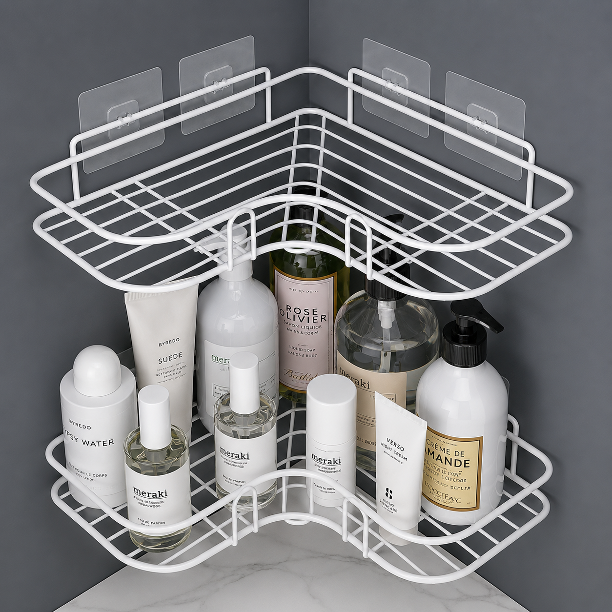Set X2 Estante Esquinero Baño Acero Inox Rejilla
