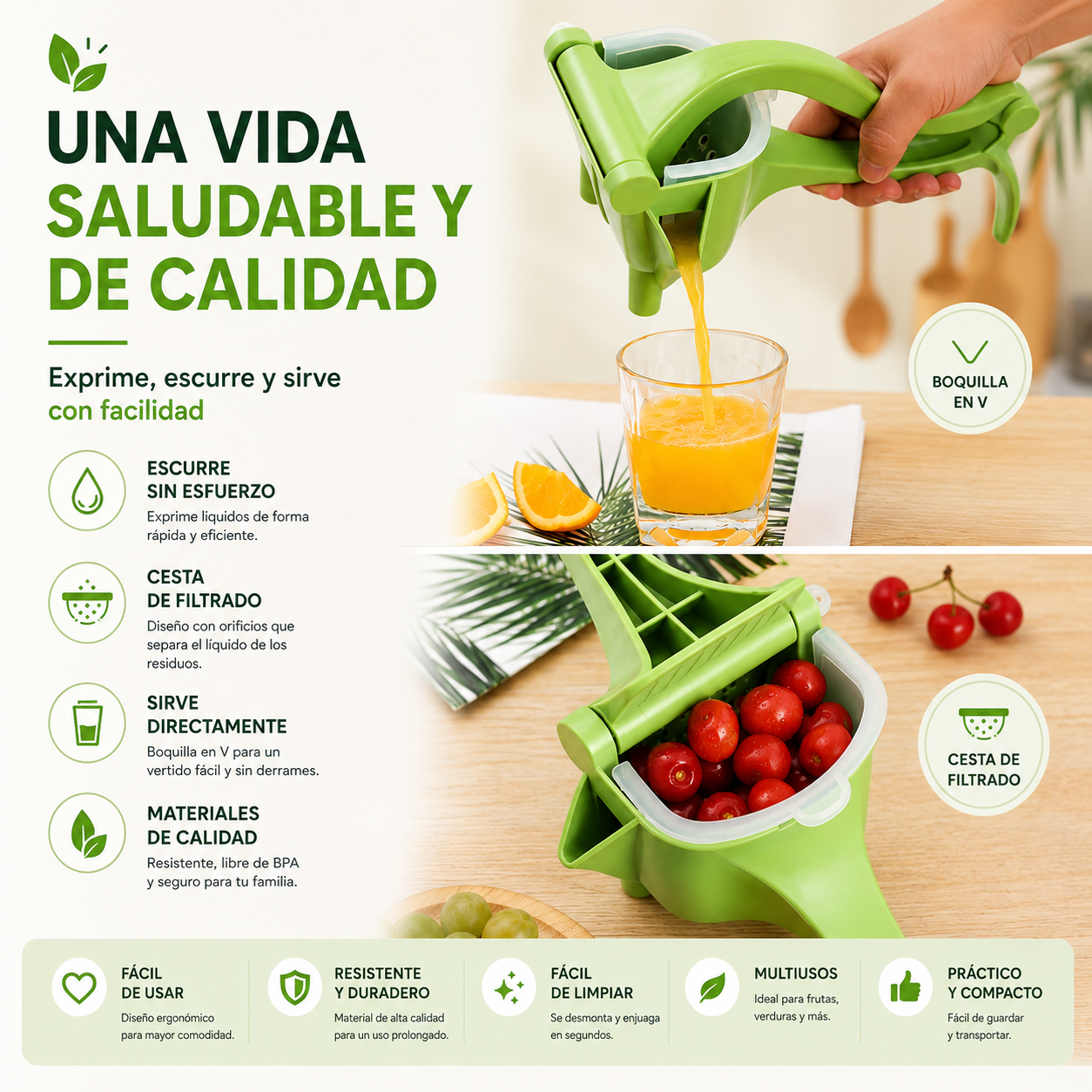 Exprimidor Manual Jugos Frutas Cocina Portátil